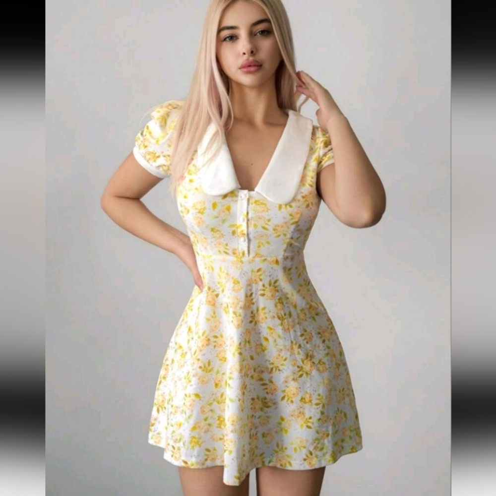 New Sweet & Sexy Hot Girl Yellow Ditsy Floral Spaghetti Strap Breezy